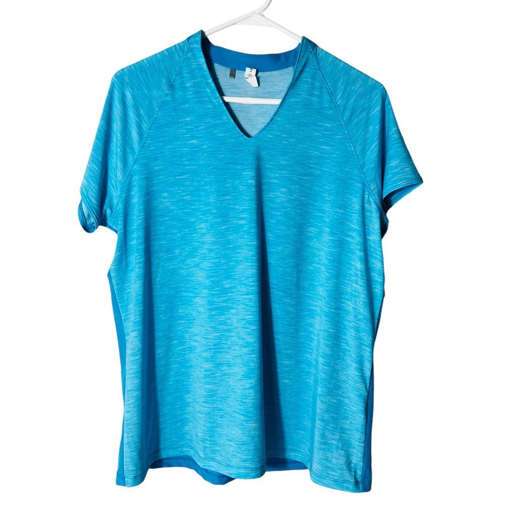 Under Armour Women's L Blue T-Shirt Heatgear Stretch Athletic Activewear V‎ Neck